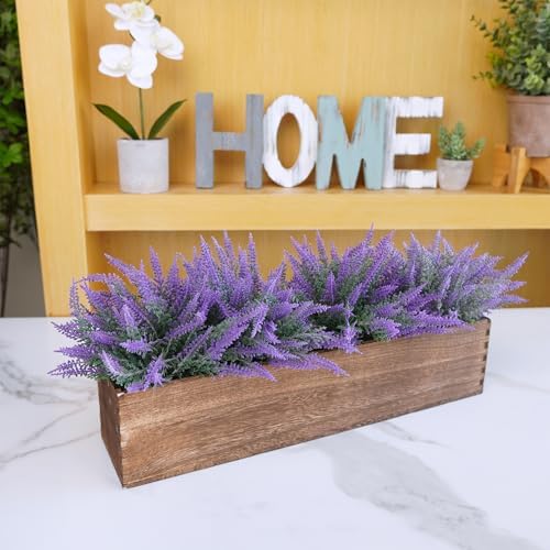 Winlyn Rustic Wooden Planter Box 17.3" L x 3.9" W x 3.9" H Brown Rectangular Planter Decorative Wood Box with Removable Plastic Liner Window Box for Farmhouse Wedding Home Garden Table Centerpiece.