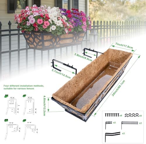 hehimhis 24 Inch 2 Pack Railing Planter Box with Adjustable