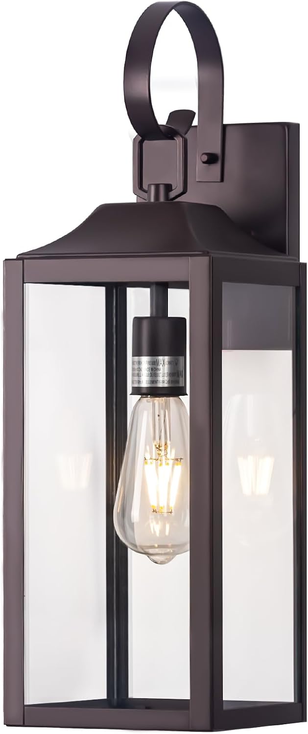 Large Bronze Outdoor Wall Lantern 19" Outside Lights for House | Exterior Light Fixture Oil-Rubbed Bronze, Industrial Wall Mount Farmhouse Wall Sconce Waterproof, Porch Lighting for Patio