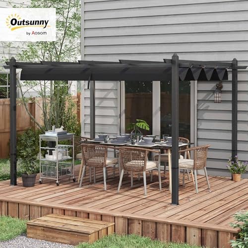 Outsunny 10' x 13' Retractable Pergola Canopy Wood Grain Gray