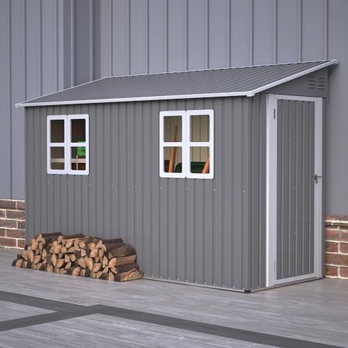 4' x 10' Metal Garden Shed Lockable Doors,Outdoor Storage Shed with Double Windows,Waterproof Shed Outside Storage Clearance for Backyard Patio