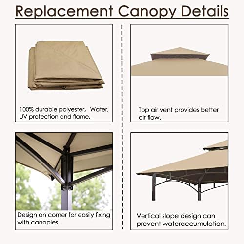 Grill Gazebo Replacement Canopy Roof – Hugline 5x8 Outdoor Grill Shelter Canopy Top Double Tiered BBQ Tent Cover Fit for Model L-GG001PST-F (Beige)