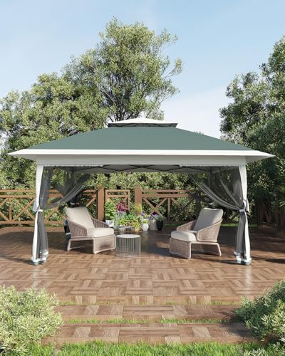 13x13 Pop Up Gazebo, Canopy Tent, Gazebos with Mosquito Netting, Outdoor Gazebo with 4 Sandbags & Wheeled Bag, Outdoor Canopy Tent for Backyard & Patio Furniture, Patio, Deck