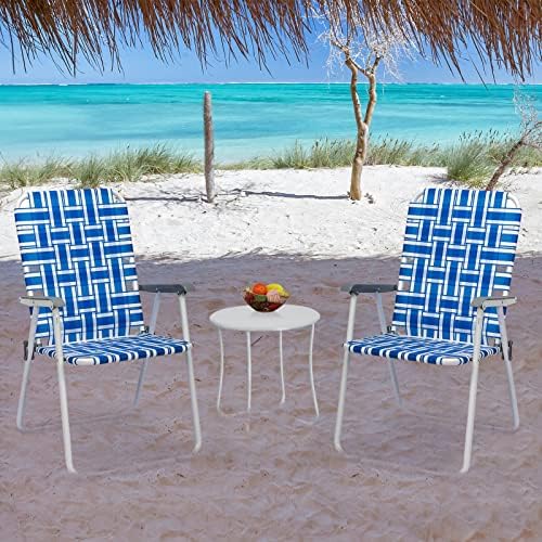 Patio Lawn Webbed Folding Chairs Set of 2, Outdoor Beach Portable Lawn Chair Camping Chair Beach Chair for Yard, Garden Dining (Blue)