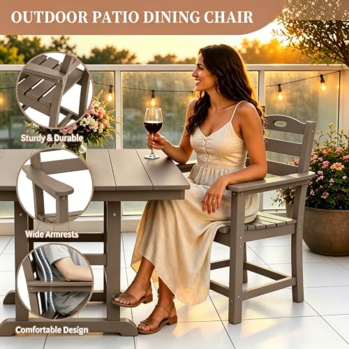 Outdoor Patio Dining Square Table and Armchair 5 Piece Set, Brown
