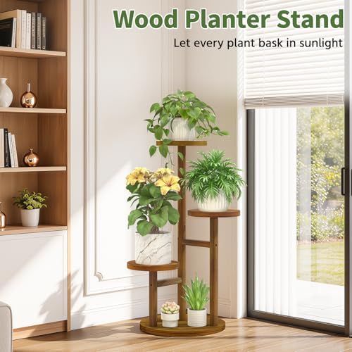 LASZOLA Wood Small Plant Stand Table Tall for Indoor Corner, 3 Tier Brown