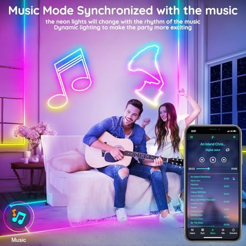 FBZ 200Ft Led Rope Lights, Flexible Neon Lights Control with App/Remote, Multiple Modes, IP65 Outdoor RGB Waterproof, Music Sync Gaming Light Strip for Bedroom Decor