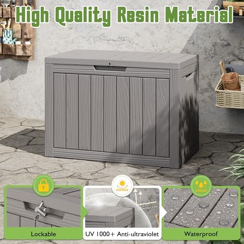 Outdoor Storage Waterproof Deck Box for Patio (45 Gallon, Grey)