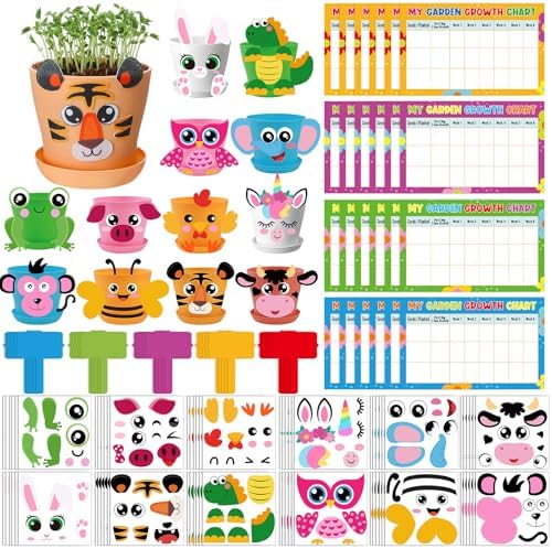 Capoda 24 Sets Garden Flower Pots Crafts Kit DIY Spring Plastic