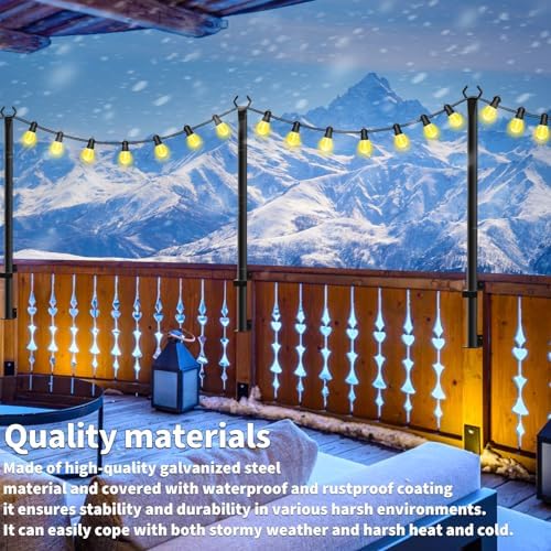 Mutovlin 10 Pack String Light Poles,5 Ft Light Poles for Outside String Lights,Outdoor Lights Pole with Fork,Metal Poles Stand for Patio Deck Backyard