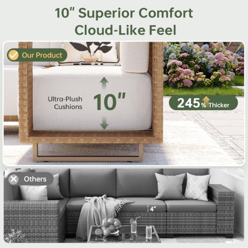 Aoxun Patio Furniture Set, 6 Piece Outdoor Wicker Sofa, Yellow/Beige