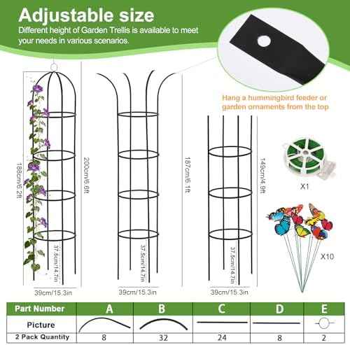 100% Metal 2 Pack Obelisk Garden Trellis 6.6 Ft Plant Support for Climbing