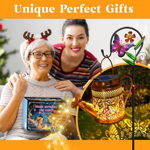 2 Pack Big Solar Butterfly Watering Can Lights, Gift For Mom Grandma