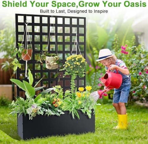 Metal Planter Box with Trellis, 71"x47"x12" Raised Garden Bed with Trellis