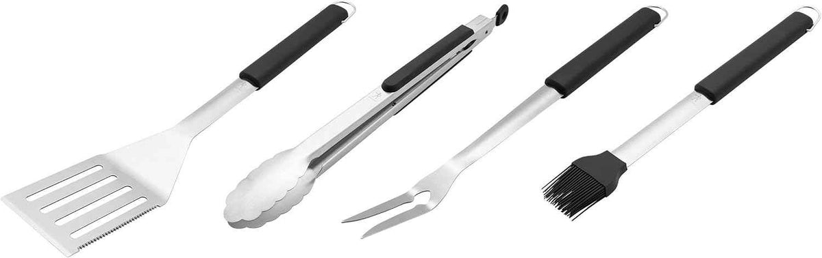 HENCKELS BBQ Grill Tool Set, 4-Piece Stainless Steel Barbecue Accessories with Spatula, Tongs, Fork & Basting Brush, Heavy Duty Outdoor Grilling Kit for Camping, Tailgate & Backyard Cooking