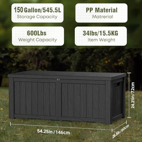 Outdoor Storage Box 150 Gal Waterproof Deck Box Lockable Black
