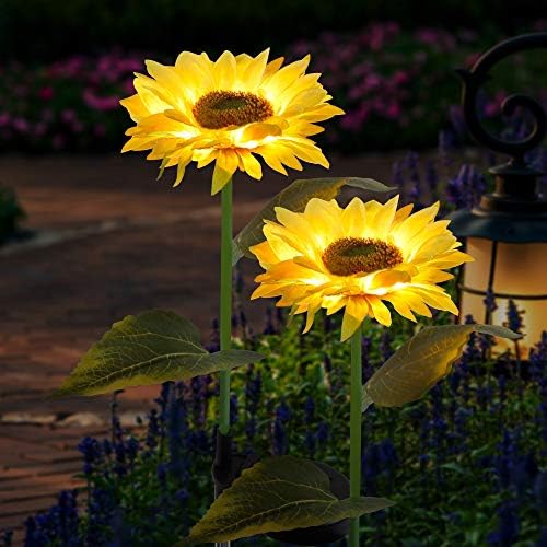 FORUP 2 Pack Solar Garden Stake Lights, Outdoor Sunflower LED Lights for Patio, Lawn, Garden, Yard, Pathway Decoration, Yellow