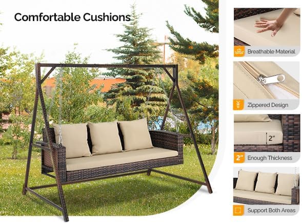 VINGLI 5FT Wicker Swing, Rattan Porch Swing, Outdoor Hanging Seat, Brown