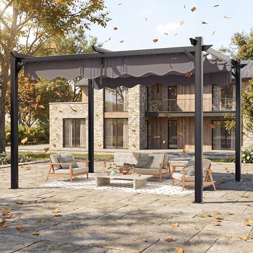 Polar Aurora 10'x12' Outdoor Pergola with Retractable Canopy
