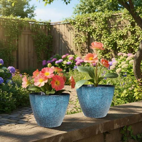 Vanslogreen Plant Pots Set of 2, 8 inch Plastic Planters with Drainage