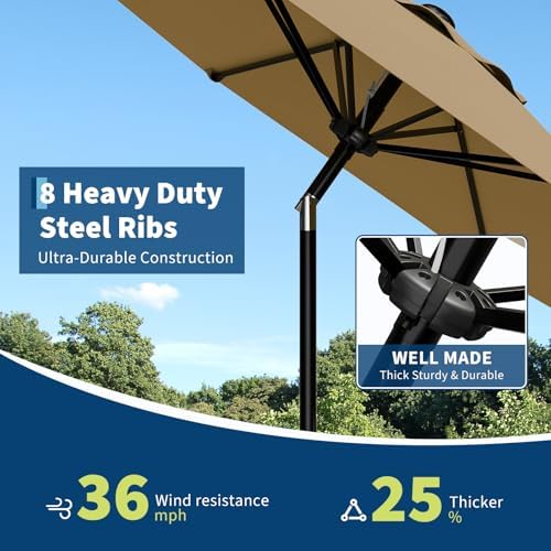9FT Umbrella Outdoor Patio with Push Button Tilt and Crank, 8 Sturdy Ribs