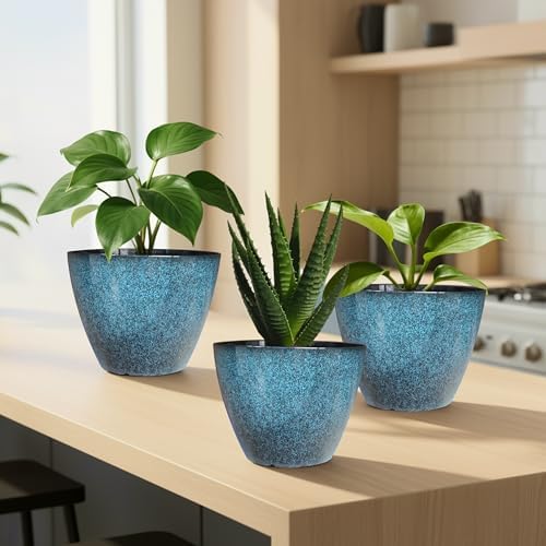 Vanslogreen Plant Pots Set of 2, 8 inch Plastic Planters with Drainage