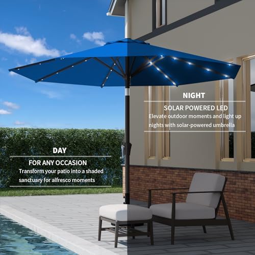 9FT Patio Umbrella with Solar Lights,Outdoor Market Umbrella with Tilt and Crank, LED Lighted Table Umbrella for Garden,Deck,Backyard,Pool,Beach