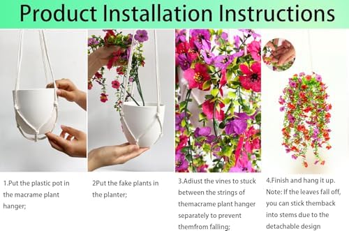 Artificial Flowers for Outdoors Fake Hanging Plants with Pot, 4pcs
