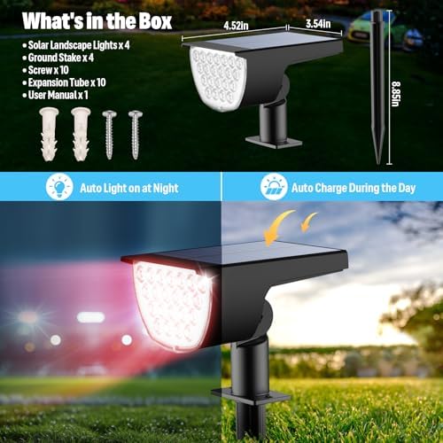 GKGG Solar Spot Lights Outdoor, IP65 Waterproof RGB Color Changing Solar Landscape Lights with 7 Lighting Modes for Yard, Garden, Trees, Pathway & Halloween Decorations Outdoor (Multicolor, 4 Pack)