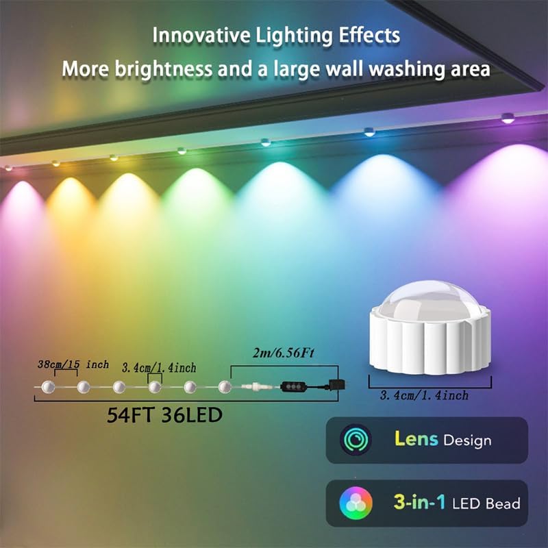 Permanent Outdoor Lights for House (5V, 54Ft (36 LED)) | Smart Outdoor Christmas Lights, IP67 Waterproof, with 213 Modes for Holiday,Party, Daily, APP/Remote Control