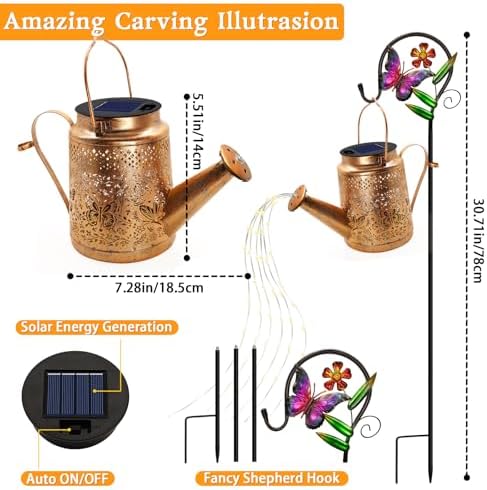 2 Pack Big Solar Butterfly Watering Can Lights, Gift For Mom Grandma