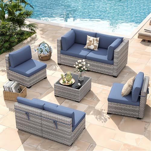 6-Seat Modular Patio Furniture Set – Outdoor Wicker Sectional Sofa