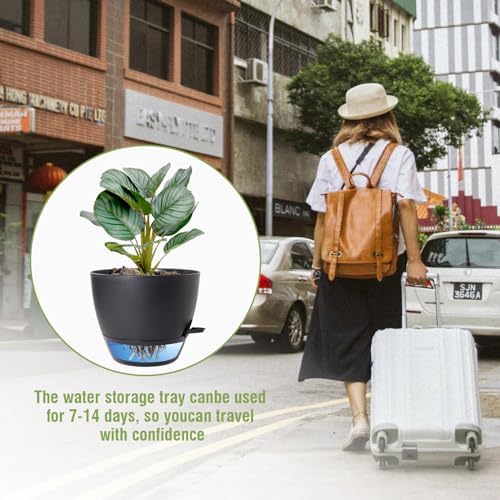 WSMKSZ 10 inch Self Watering Pots, 2 Pack Plastic Planters with Mesh