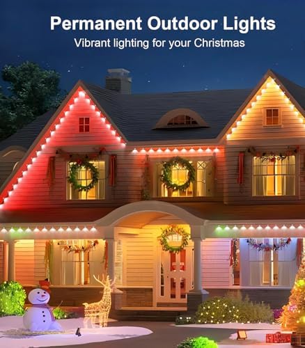 100FT Permanent Outdoor Lights for House, RGB LED Waterproof Smart Eave Lights Outdoor House Decor with Smart APP Remote Control, Outside Eaves Lighting for Holiday, Christmas, Roof, Party, Daily
