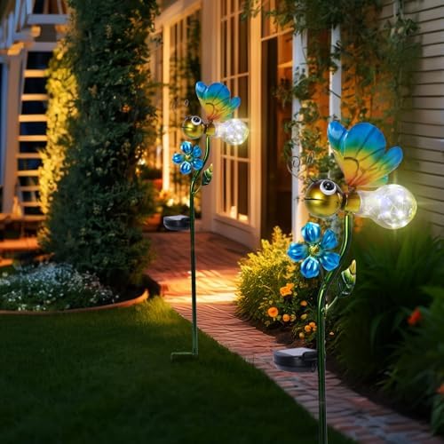 Decorative Solar Outdoor Lights, Metal Bee Garden Stake For Yard Lawn
