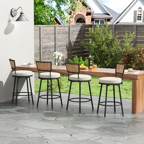 PIZZELLO Patio Swivel Bar Stools Set of 4, Outdoor Bar Height Chairs