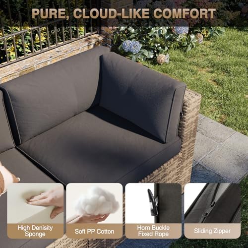 Aoxun Patio Furniture Sets, 7-Piece Outdoor Furniture with Thick Cushions, Wicker Conversation Set Sectional Sofa for Backyard, Poolside, Garden