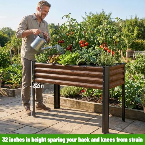 SnugNiture Raised Garden Bed with Legs, 48×18×32in, Brown