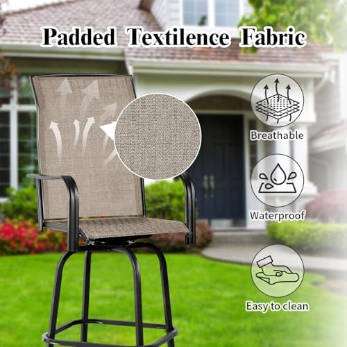 Outdoor Bar Stools Set of 2, 26.6" Seat Height Patio Bar Stools, All Weather Bar Height Swivel Patio Chairs with High Back for Bistro, Patio, Garden