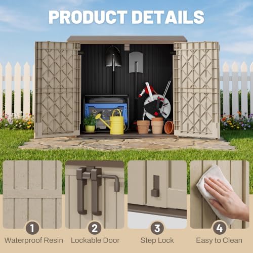 Horizontal Outdoor Storage Cabinet Box 36 Cu Ft with Lockable Doors, Outdoor Storage Shed Portable Waterproof for Backyard Garden
