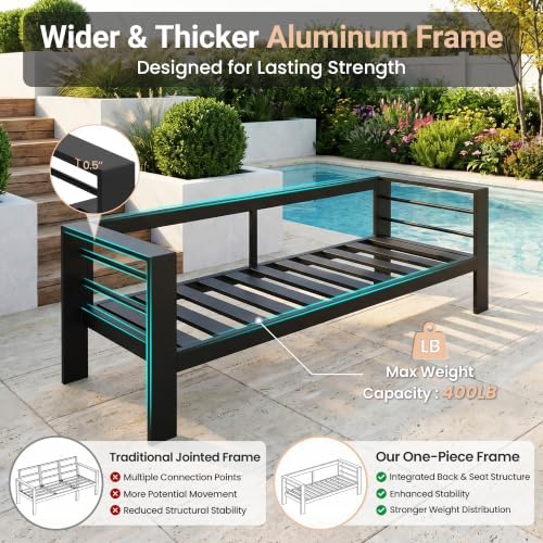 Solaste Aluminum Outdoor Patio Chairs Set of 2, Light Grey Patio Sofa