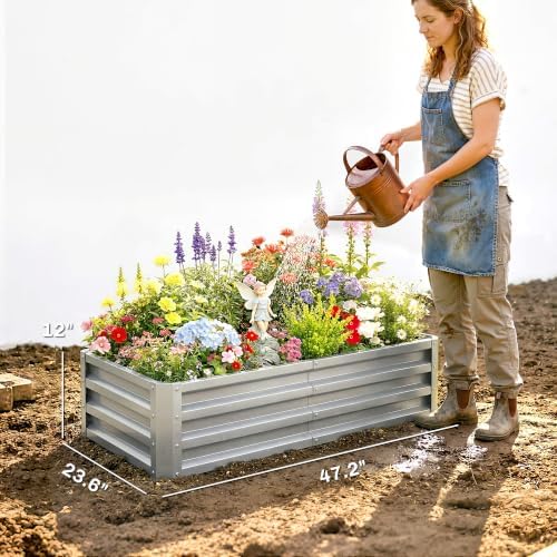 Outsunny 4' x 2' x 1' Galvanized Raised Garden Bed, Silver