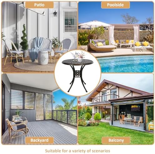 30.31" Outdoor Patio Dining Table, Cast Aluminum Patio Bistro Table, Round Patio Metal Table, Patio Furniture Set with 2.36" Umbrella Hole for Balcony Lawn Garden Backyard