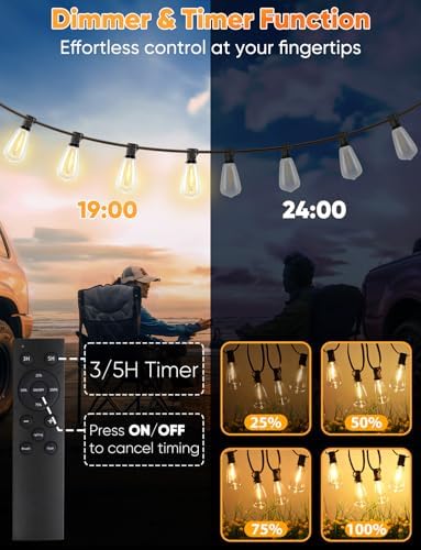 Brightever 120FT LED Outdoor String Lights with Remote, Patio Lights Outdoor Waterproof with 36+2 Shatterproof ST38 LED Bulbs, Dimmable Outside Hanging Light for Porch, Garden, Backyard, Cafe, 2700K