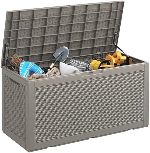 100 Gal Outdoor Storage Box Waterproof Lockable,Deck Box,Gas Lift,Grey