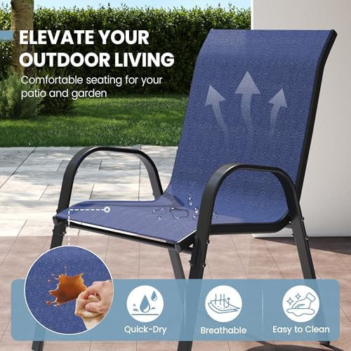 Patio Dining Chairs Set of 4, Outdoor Stackable Dining Chairs High Back for All Weather, for Backyard, Porch, Garden, Pool Deck, Navy Blue