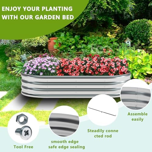 zizin 2 Pack Galvanized Raised Garden Bed Metal Oval Raised Garden