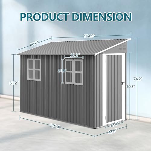 4' x 10' Metal Garden Shed Lockable Doors,Outdoor Storage Shed with Double Windows,Waterproof Shed Outside Storage Clearance for Backyard Patio