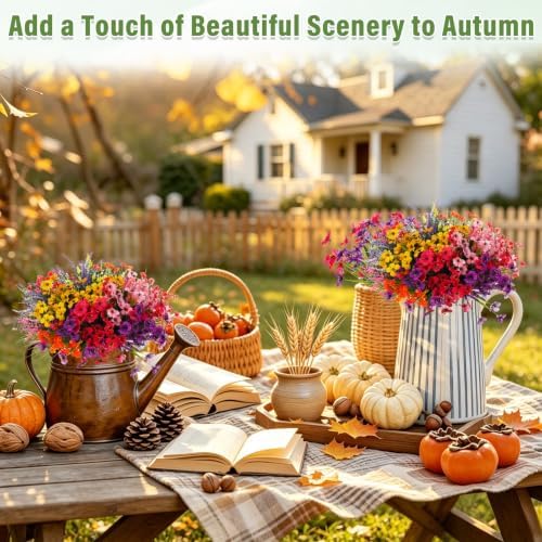 32 Bundles Artificial Flowers Plants for Outdoors, No Fade Fake Plastic Flowers Faux Plants UV Resistant Artificial Flower for Hanging Planters Outside Home Porch Indoor Spring Window Farmhouse Decor