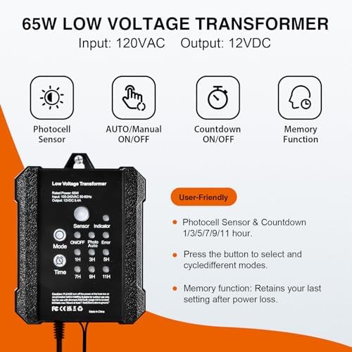 65W Low Voltage Landscape Transformer Outdoor, 120V AC to 12V DC
